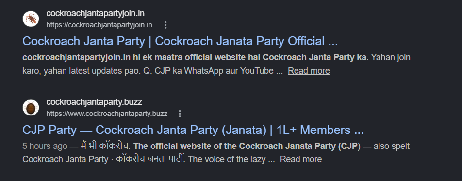Cockroach Janta party websites