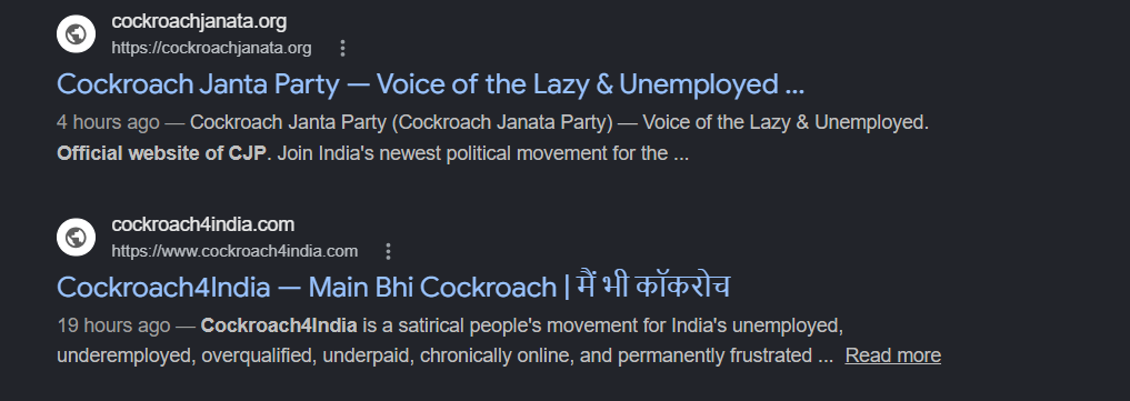 Cockroach Janta party websites